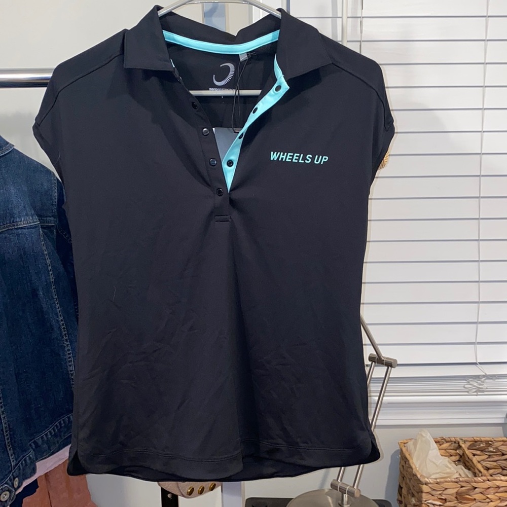 Women’s black zero restrictions golf shirt , polo, sz S